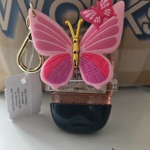 Bath & Body Works Pink Butterfly PocketBac Holder with Gold Accent